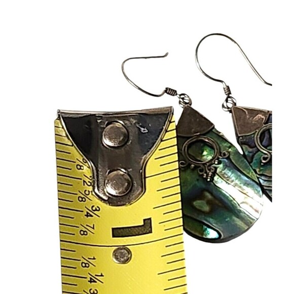 Sterling Silver 925 Abalone Shell Dangle Earrings Teardrop - Picture 5 of 8